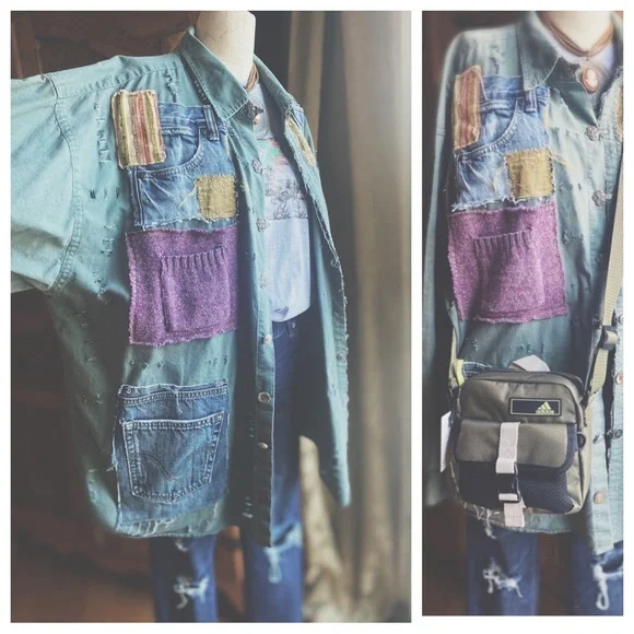 OOAK Custom Patchwork Utility Jacket The Sasha Artisan Reworked XXL - Picture 4 of 15